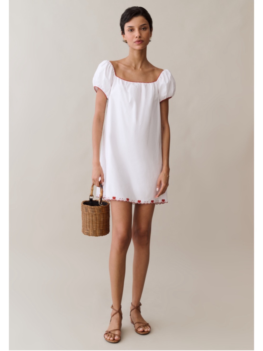 Women's Sorella Nya White Mini Dress with Red Heart Embroidery, Size XL